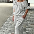 thumbnail image 4 of MLCDZ 2 Piece Sets For Women Summer Casual Crew Neck Short Sleeve Top and Loose Fit Wide Leg Drawstring Pants with Pockets Daiy Wear Vacation Outfits, 4 of 6