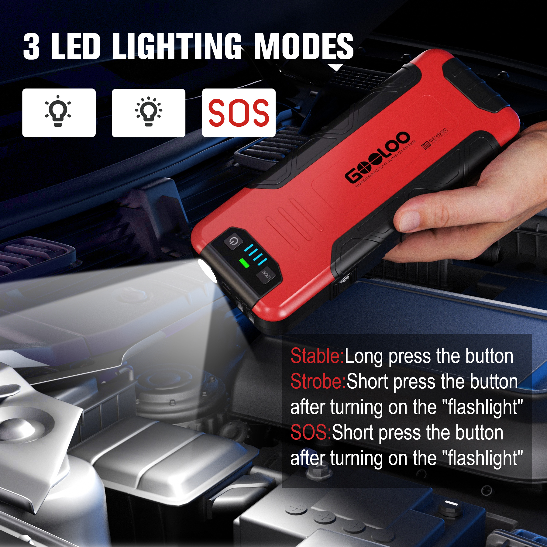 Démarreur Voiture Portable 12V 4500A - 12800mAh - Pour Essence 8L Diesel 6L - Multifonction - 9