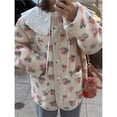 thumbnail image 4 of Womens Floral Print -Y Fleece Jacket Button Winter Teddy Fleece Jacket Casual Faux Fur Outwear Pink S, 4 of 10
