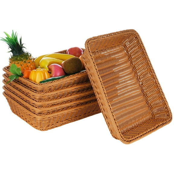 6Pcs Wicker Bread Baskets, Imitation Rattan Woven Fruit Baskets, Stackable Food Serving Baskets, Home Tabletop Display Baskets, Rectangular Storage Baskets for Snacks, Vegetables