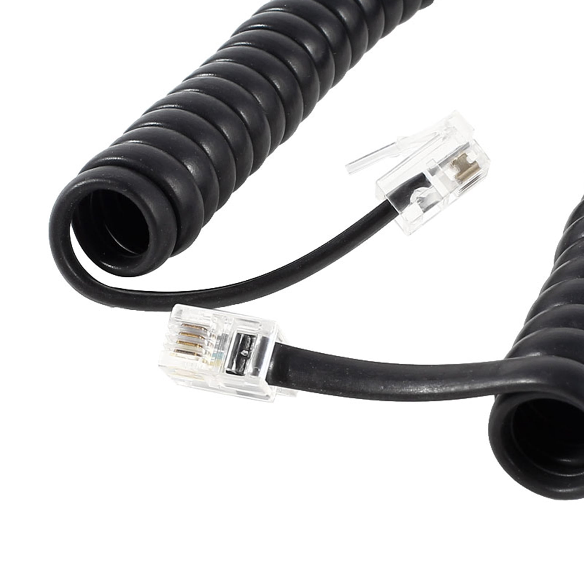 Unique Bargains RJ9 4P4C Connector Coiled Telephone Phone Cable Black 2M 6.5Ft Long