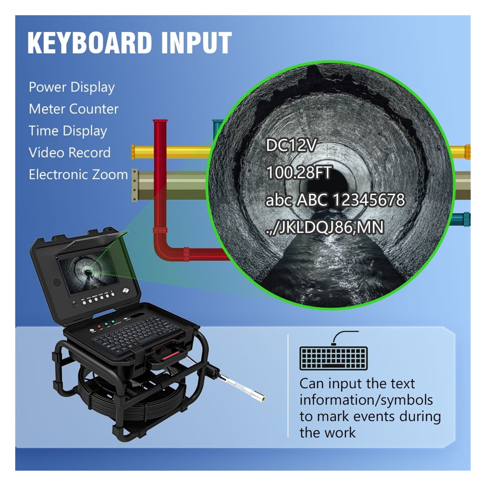 DVR 9" IPS Sewer Pipe Inspection Camera 23mm 1080P IP68 512HZ Locator Endoscope Meter Counter With 16GB Video Card 20/30/50/60M ,Stunning Clarity