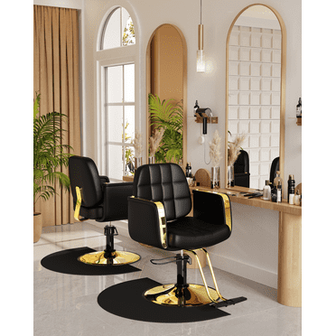 Baasha New Black and Gold Salon Chair, Hair Stylist Chair with Comfortable Memory Cushion, 360°Swivel Styling Chair for Hair Stylist, Weight Capacity Up to 440 lbs -Black