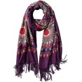 thumbnail image 1 of Women's Embroidered Oversize Tassel Shawl Scarf Wraps for Women-Purple, 1 of 5