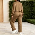 thumbnail image 6 of Fesfesfes Women's Two Piece Sweatsuit Set Long Sleeve Round Neck Top and Wide Leg Pants with Pockets Solid Color for Fall Winter Daily Wear Cozy, 6 of 9