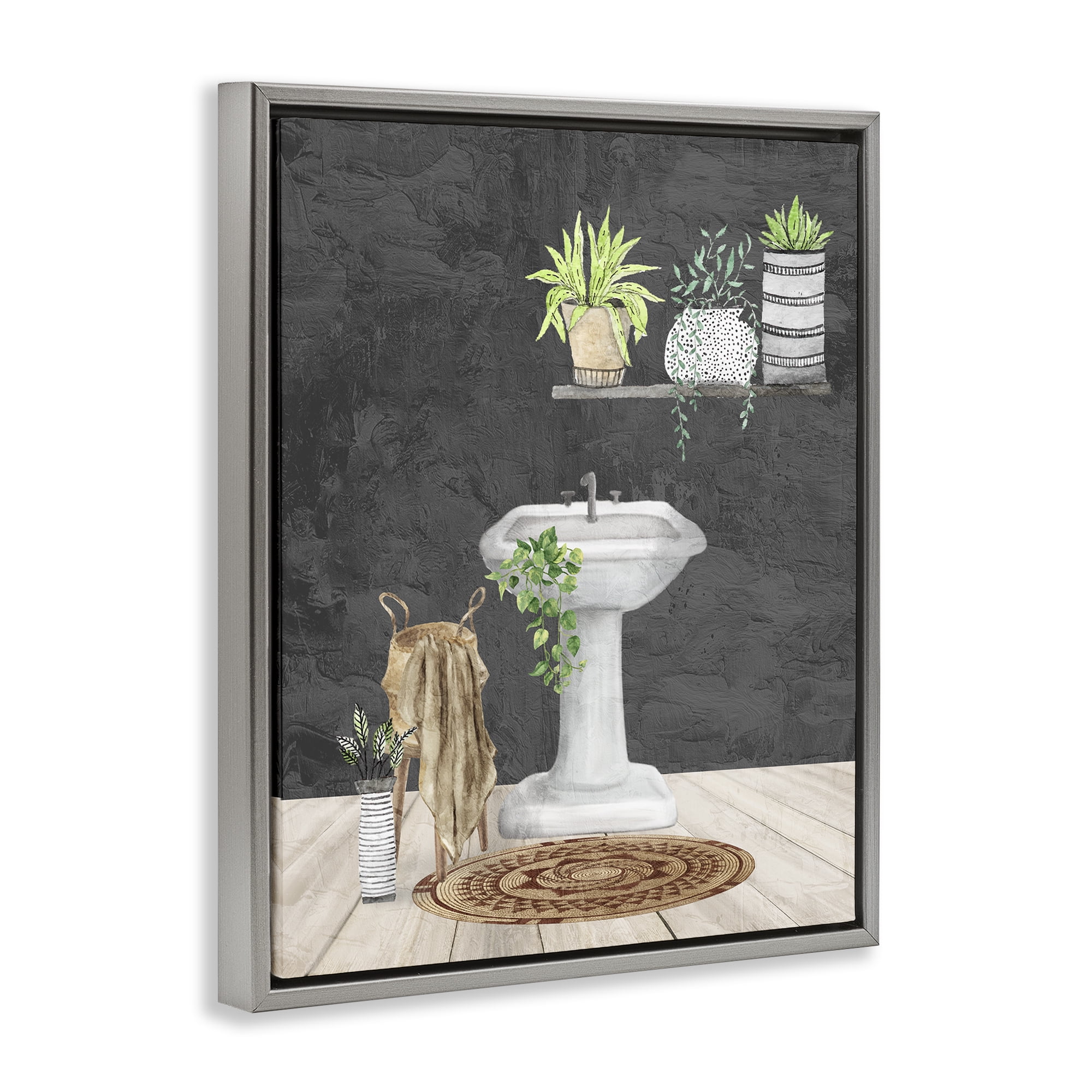 Stupell Industries Relaxing Bathroom Scene Bath & Laundry Painting Gray Floater Framed Canvas Art Print Wall Art, 25 x 31