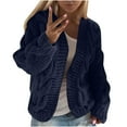 thumbnail image 2 of Aobny Cardigan Oversized Sweaters for Women Navy Blue Chunky Long Sleeve Cable Knit Sweater Open Front Polo Shirt,XL, 2 of 6