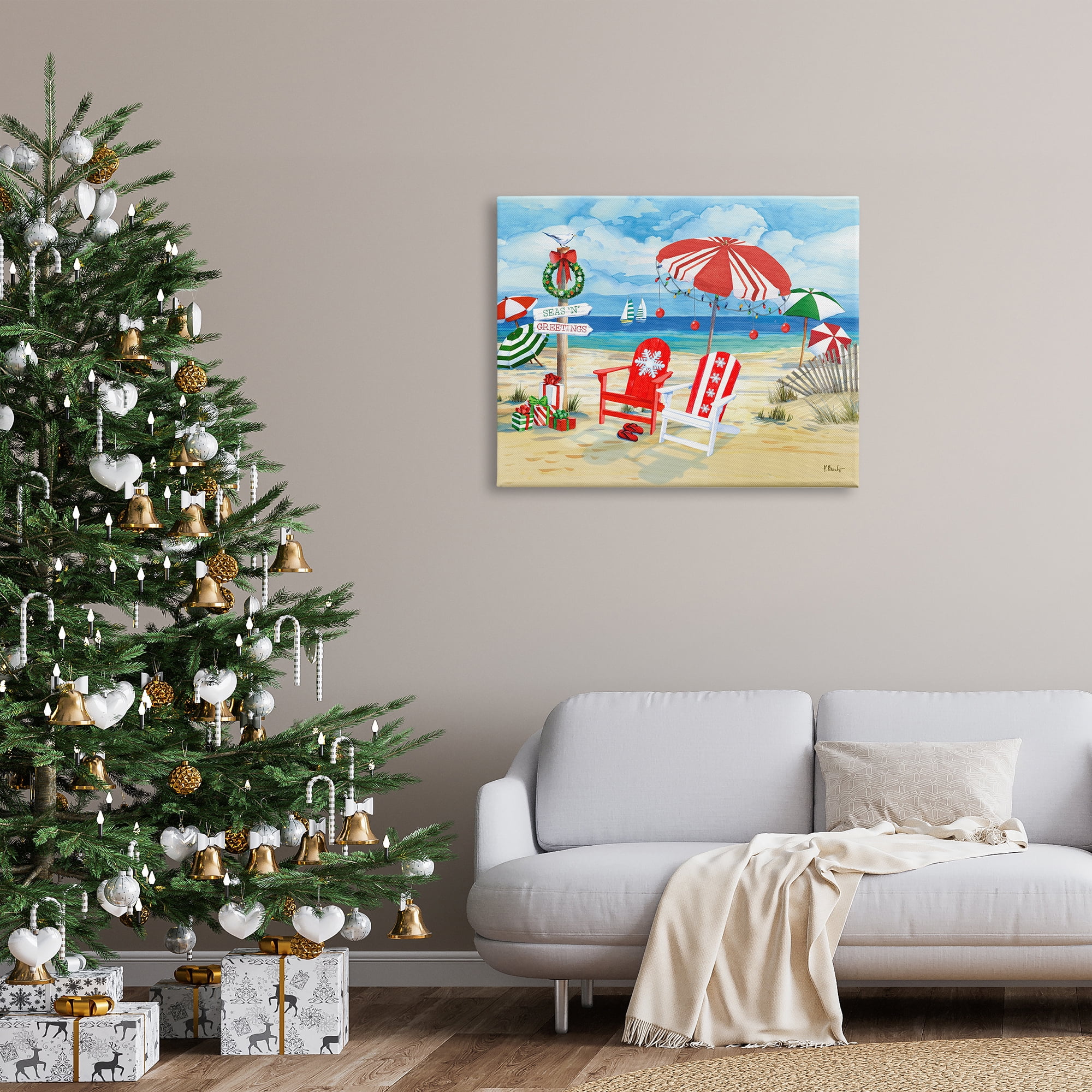 Stupell Industries Seas 'N' Greetings Scene Holiday Painting Gallery Wrapped Canvas Print Wall Art, 40 x 30