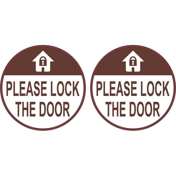 StickerTalk Brown Please Lock the Door Vinyl Stickers, 1 sheet of 2 stickers, 3 inches x 3 inches each