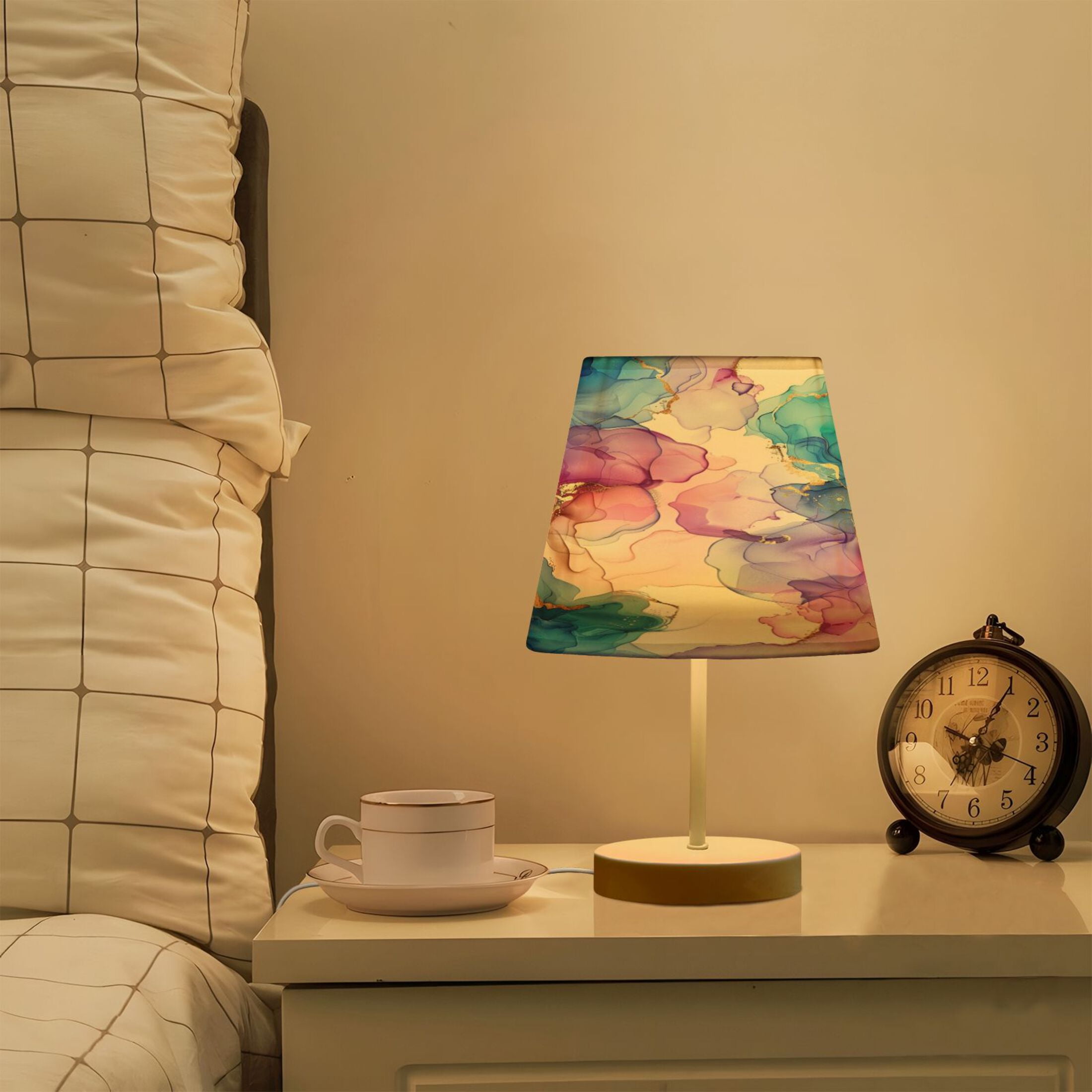 Alcohol Ink Flowers Desk Lamp LED Table Nightstand Lamps with 3 Color Temperatures for Home Bedroom Living Room Decor 8x12