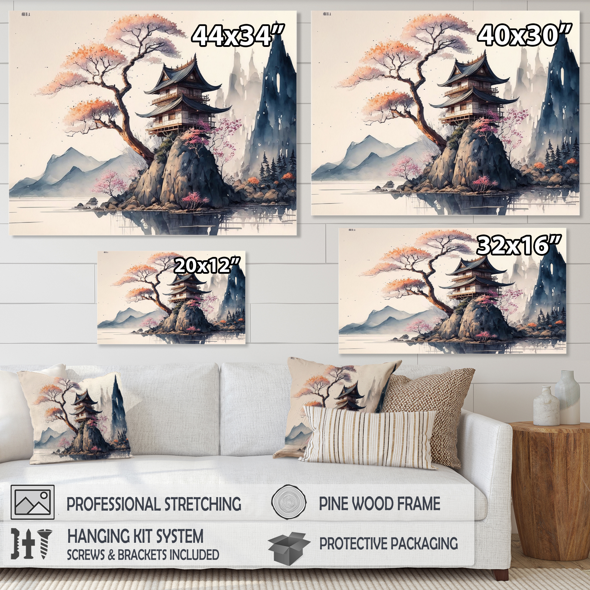 Designart Watercolor Japenese Landscape II Canvas Wall Art