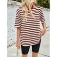 thumbnail image 2 of Womens Oversized Striped T Shirts Loose Fit Crewneck Short Sleeve Tops Summer Casual Blouse Y2K 2025 Coffee Color M, 2 of 7