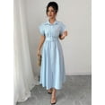thumbnail image 4 of Women's Light Blue Collared Midi Vacation Dress, Spring/Summer, 4 of 6