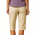 thumbnail image 4 of jjayotai Women's Casual Summer Bermuda Shorts Plaid Elastic Waist Shorts Button Deco Knee Length Long Shorts with Pockets, 4 of 6