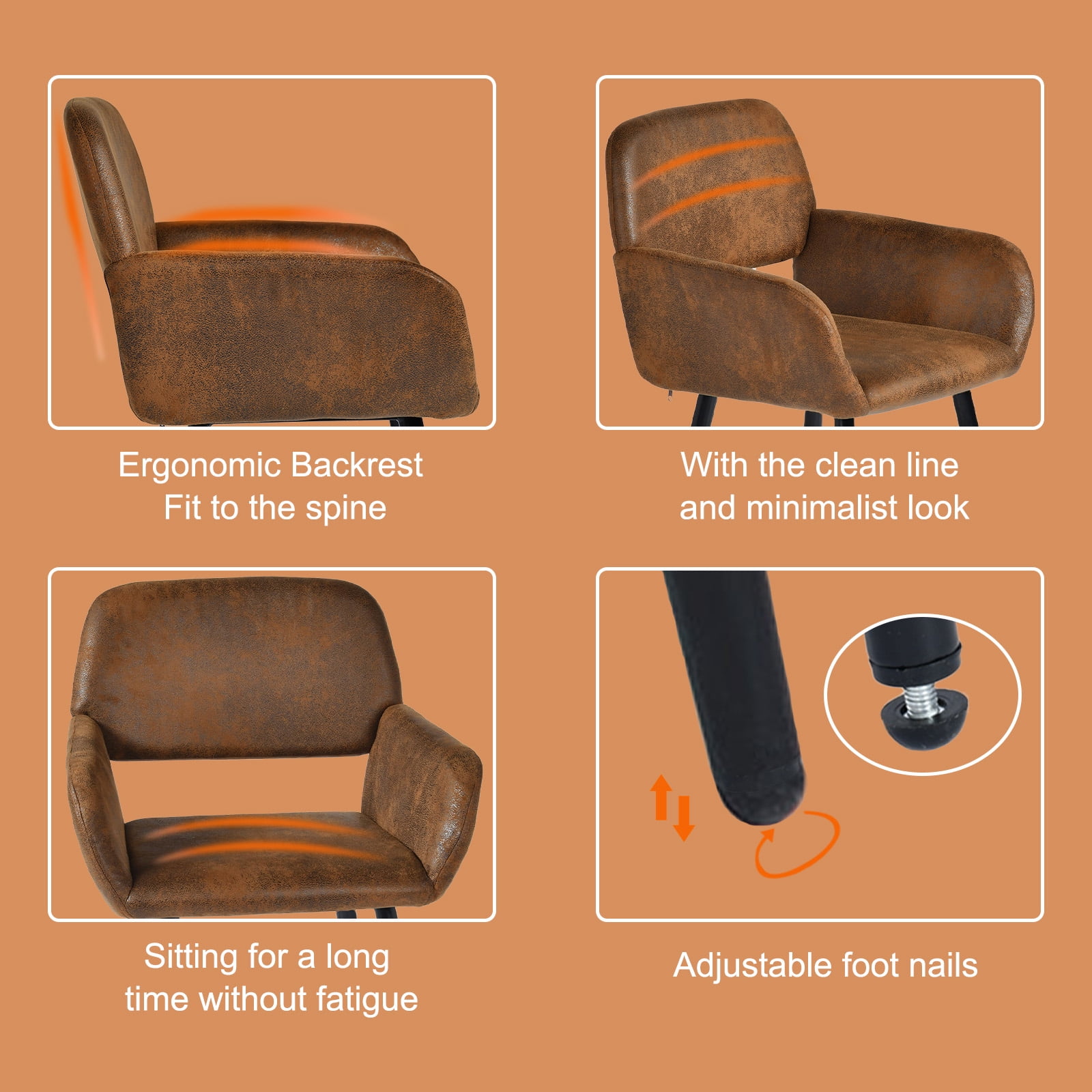 Homy Casa Round Dark Brown Dining Table with 2 Armchairs, Industrial 3-Piece Table Set with Brown Faux Suede Chairs for Small Dining Spaces