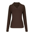 thumbnail image 3 of cfhntfmh Long Sleeve Shirts for Women Slim Fitted Collared V Neck Shirts Business Casual Work Tops Women Fall Outfits, 3 of 5