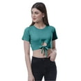 thumbnail image 1 of Moomaya Women Front Knot Crop Top Short Sleeve Round Neck Tee Shirt Knotted Tops, 1 of 7