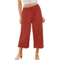 thumbnail image 2 of Dazajoo Womens Elastic Waist Straight Leg Pants 2024 Summer Casual Comfy Cotton Linen Trousers with Pockets Lightweight Loose Solid Color Pants for Women Deals of Today,Orange,M, 2 of 6