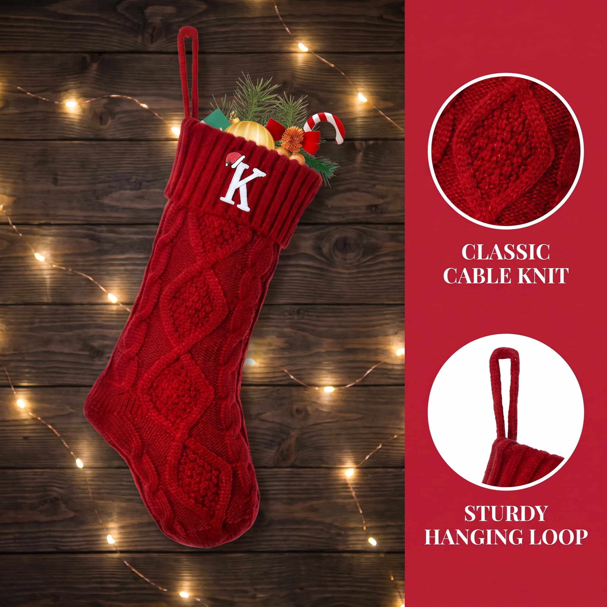 Unique Bargains Canine Bone Christmas Stocking Luxury Puppy Holiday Keepsake Sack Red Letter K 17"