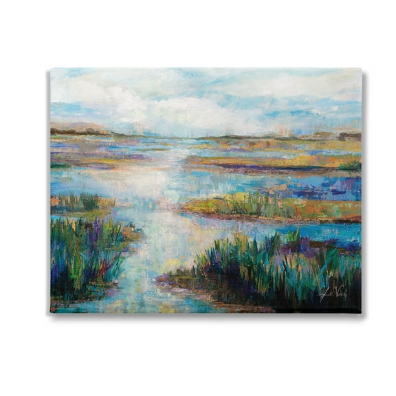 Stupell Industries Modern River Scenery Landscape Painting Gallery Wrapped Canvas Art Print Wall Art, 20 x 16