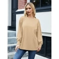 thumbnail image 2 of JYLFC Ladies Plus Size Sweatshirt Crewneck Side Split Fleece Fall Fashion Long Sleeve Shirts Khaki 3XL, 2 of 7