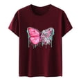 thumbnail image 3 of Gibobby Blusa Casual de Mujer Camiseta manga corta con estampado y cinta concientización sobre el cáncer mama para mujer(Vino,G), 3 of 4