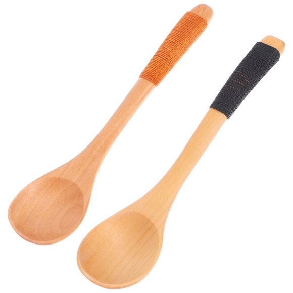 MasteelfCA 2 Pcs Cuillères à Crème Glacée en Bois Style Japonais Petite Cuillère à Dessert avec Ligne Attachée sur le Manche Vaisselle en Bois Massif pour Enfants (Burlywood)