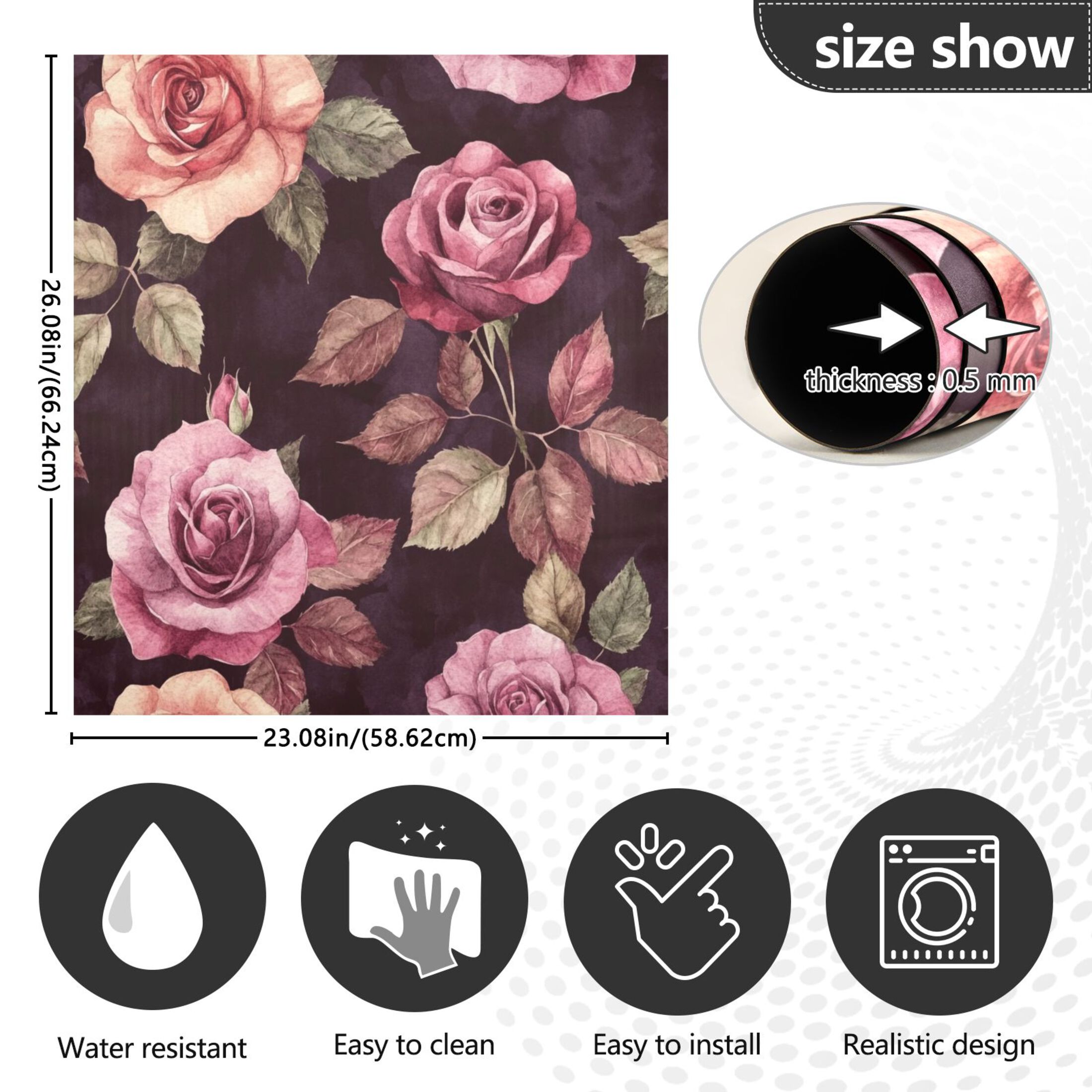 Dishwasher Magnetic Sticker 23x26 Inch Refrigerator Magnetic Sticker Washing Machine Magnetic Sticker Kitchen Panel Magnetic Sticker Home Decor Maroon Roses Seamless
