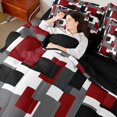thumbnail image 5 of Castle Fairy Retro Solid Block Queen Bedding 7pcs,Mid Century Geometric Square Bedding Comforter Set Queen,Burgundy Black Gray,Reversible, 5 of 7