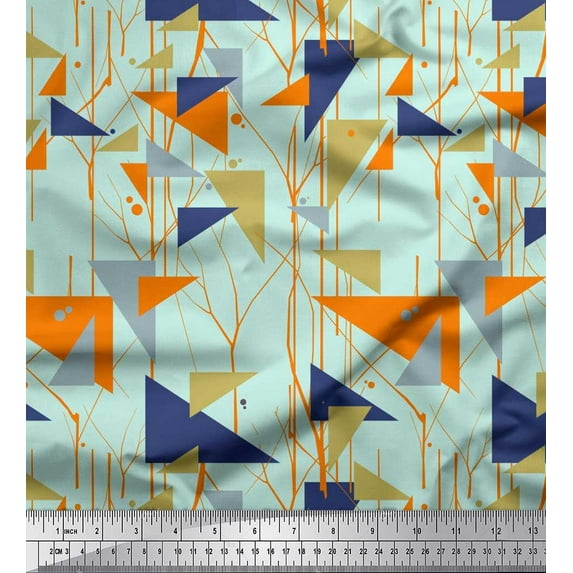 Soimoi Cotton Poplin Fabric Dot,Branches & Triangle Geometric Decor Fabric Printed Yard 42 Inch Wide