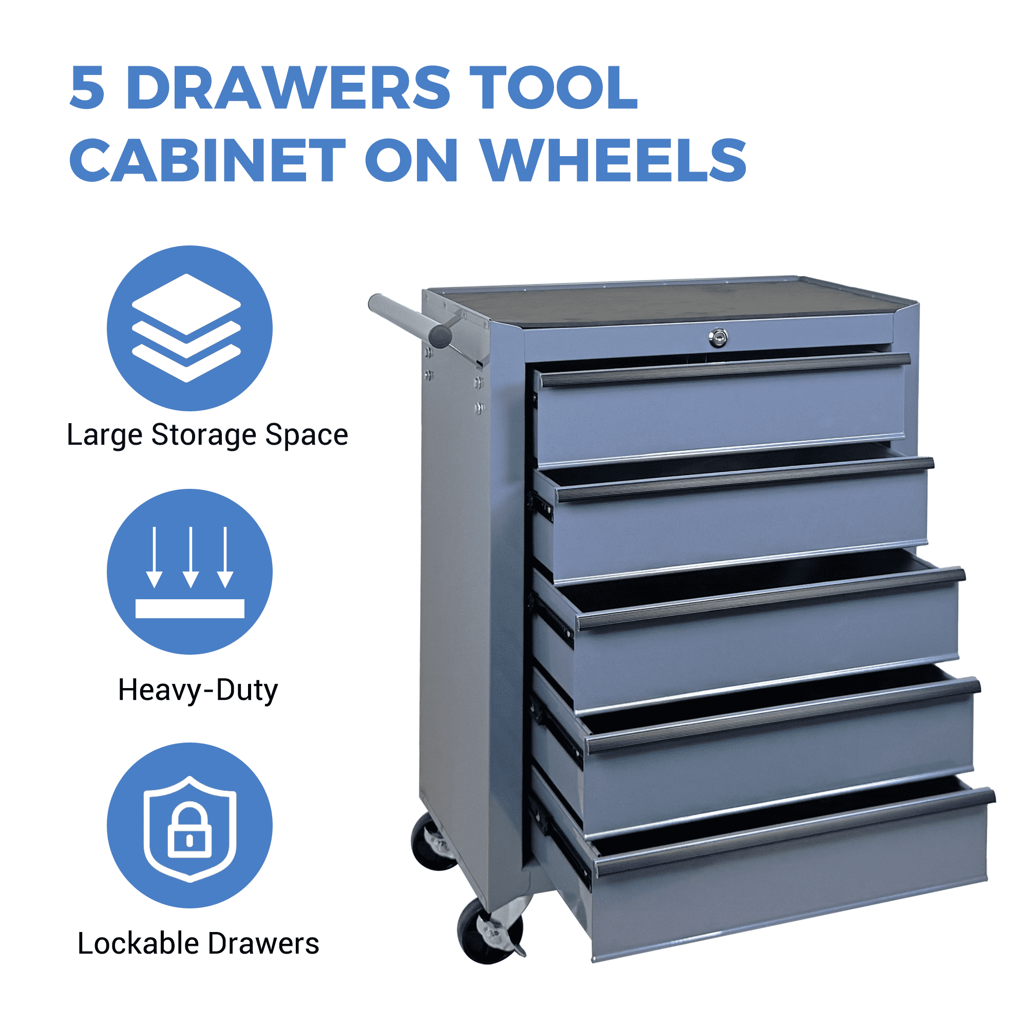 Rolling Metal Tool Chest,20 Inch 5-Drawer Tool Storage Cabinet with Lockable Casters & Steel Top Work Surface, Removable Tool Box, Mobile Tool Cart Organizer for Garage Workshop,Grey
