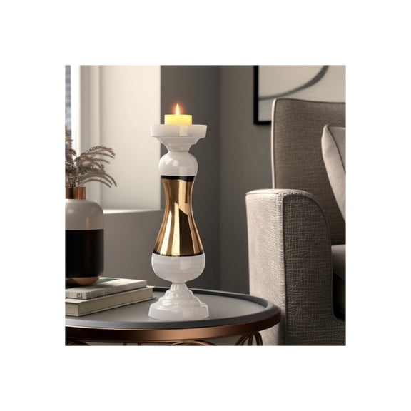 Modern Glass Pillar Candle Holder - Elegant Decorative Accent for Home, Office, Bedroom & Living Room - 26" White