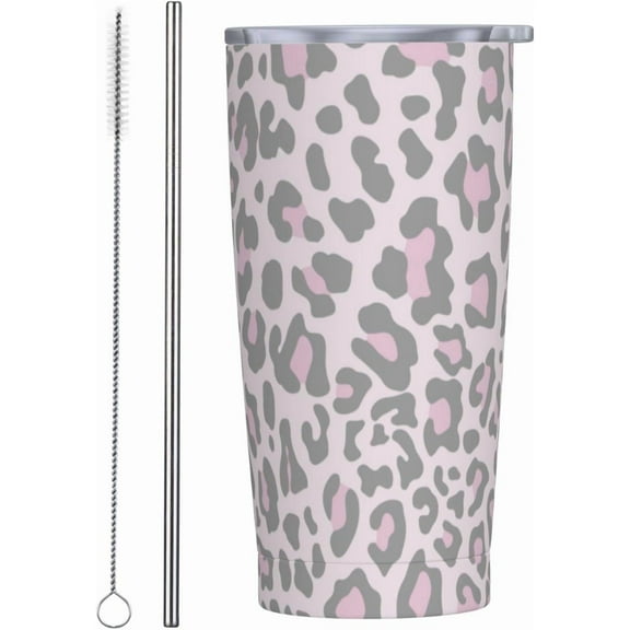 Pink Leopard Tumbler,Leopard 20oz Stainless Steel Insulated Travel Tumbler,Travel Coffee Mug with Lid and Straw Water Bottle Drink Tumbler Cups Gifts for Women Men