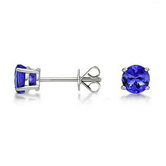 Elegant 925 Sterling Silver Genuine Tanzanite 6X6 Round Stud Earrings
