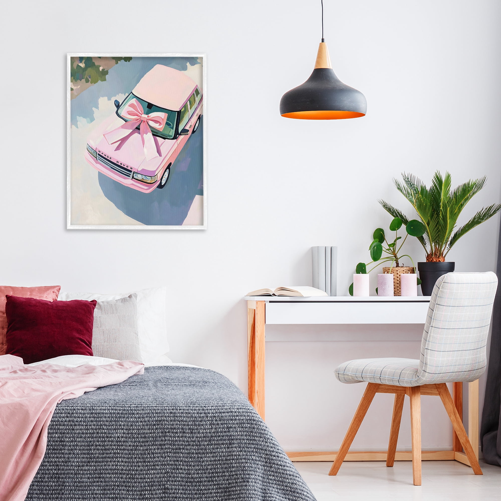 Stupell Industries Pink Luxury Rover with Ribbon White Framed Giclee Art, design by The Prints Vibe