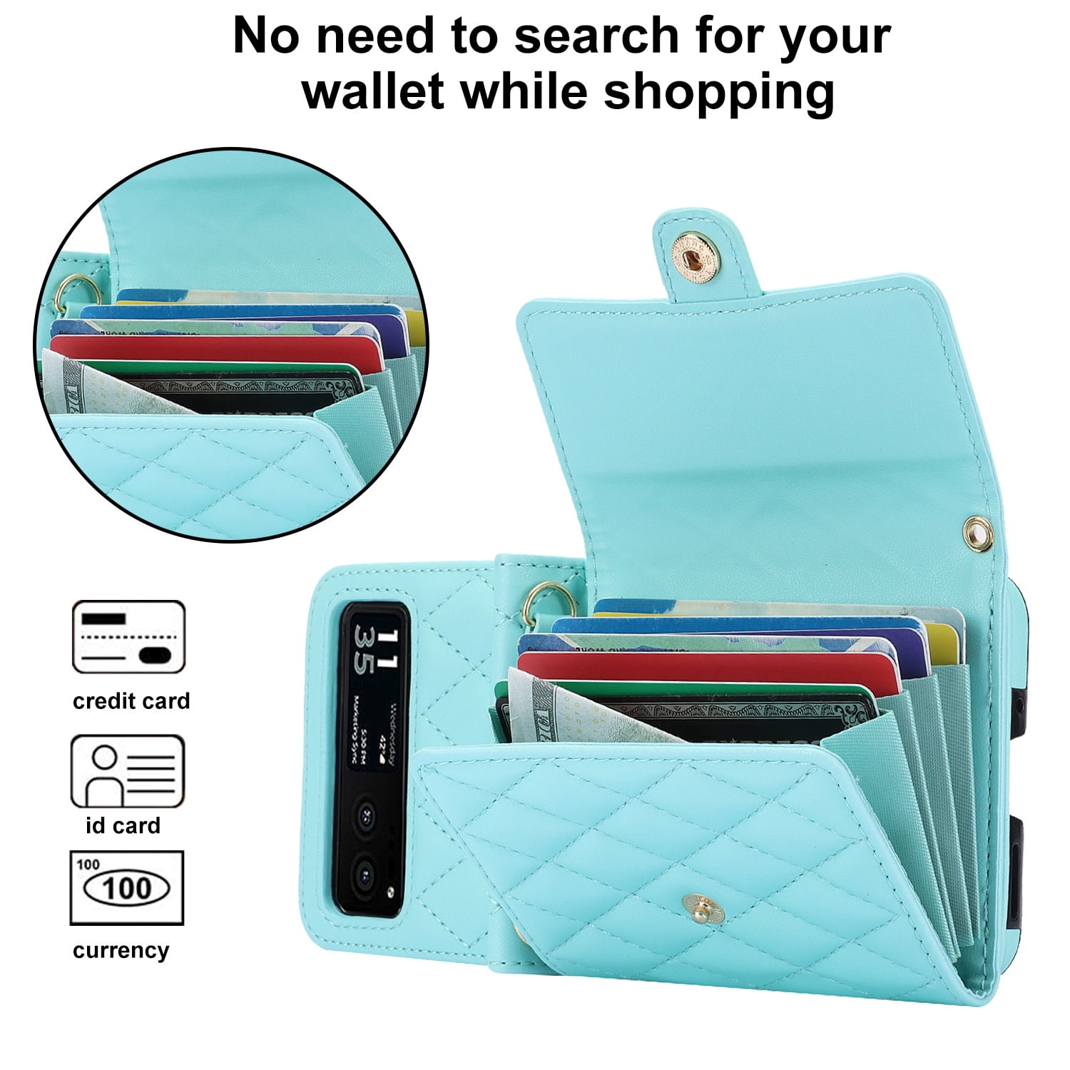 Allytechgroup Moto Razr 2025 Wallet Case with Shoulder Strap, Premium PU Leather Multiple Cards Slots Protective Shockproof Portable Phone Case Cover for Motorola Moto Razr 2025, Green