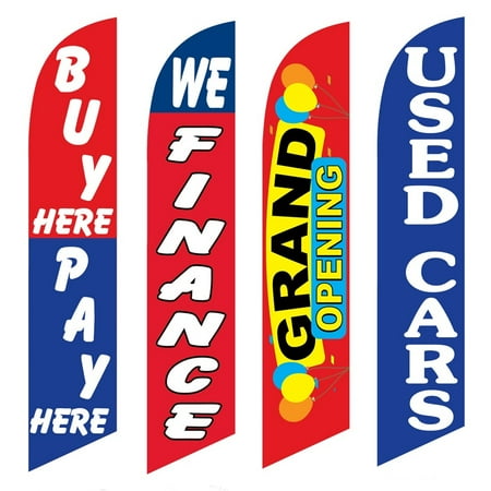4 Advertising Swooper Flags Buy Pay Here We Finance Grand Opening Used Cars