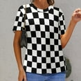 thumbnail image 4 of Womens T-Shirt Classic Check Print O Neck T-Shirts Short Sleeve Black And White Funny Pattern Tops Clothing Big Size 6X, 4 of 7