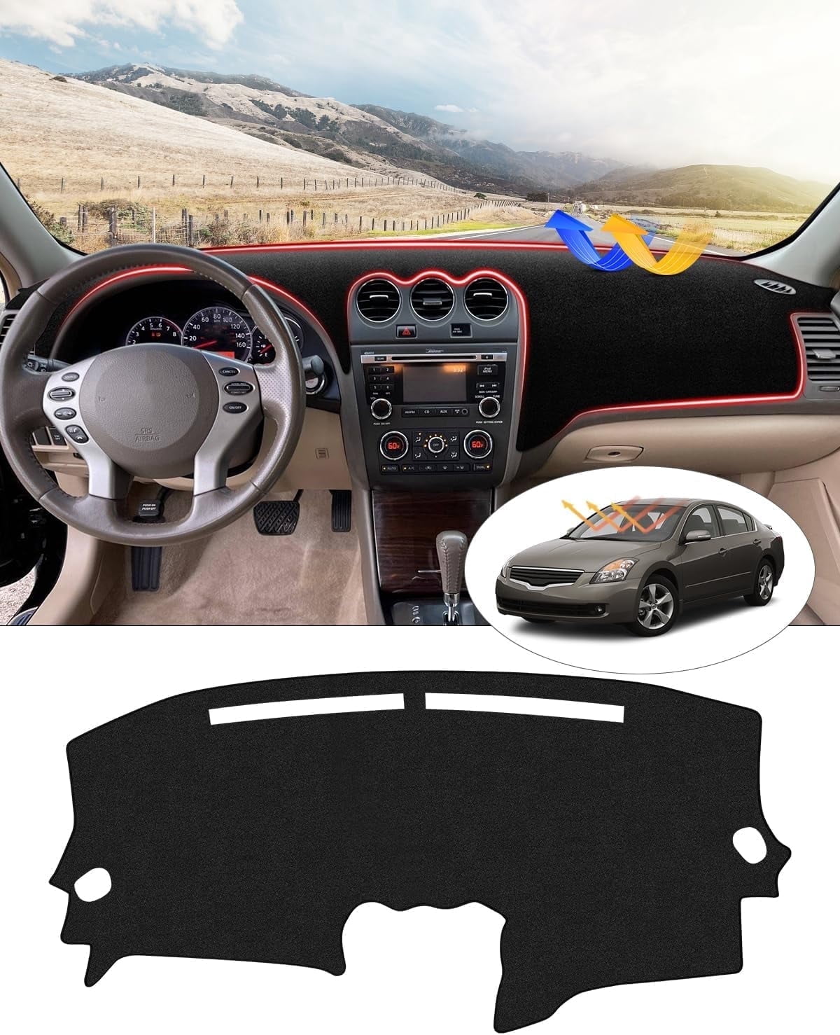 Canvcle Dash Cover Compatible with Nissan Altima 2007 2008 2009 2010 2011 2012 Accessories Dashboard Cover Mat Non-Slip Carpet Sunshield Glare UV Rays Protector