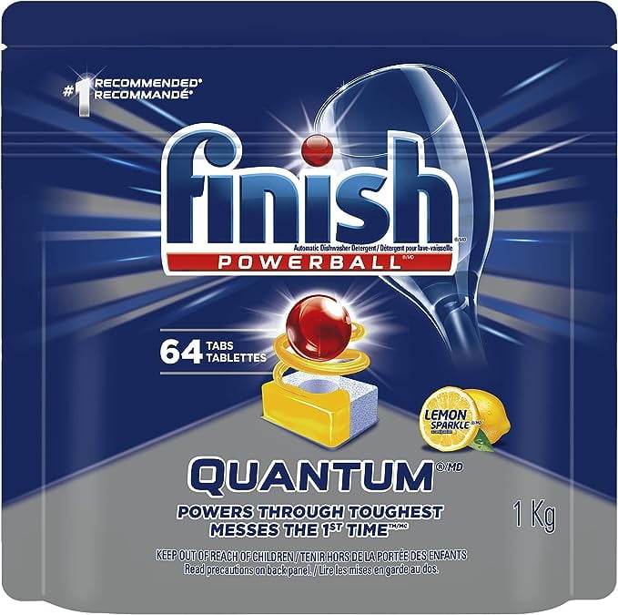 Finish Power Ball Quantum dishwasher detergent pods, Powers through