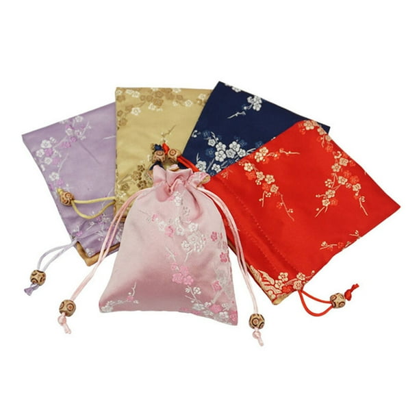 RomaMX 5 bolsas de brocado para joyería, con cordón, monederos, bolsas de regalo (púrpura, rosa, rojo, dorado, azul oscuro)