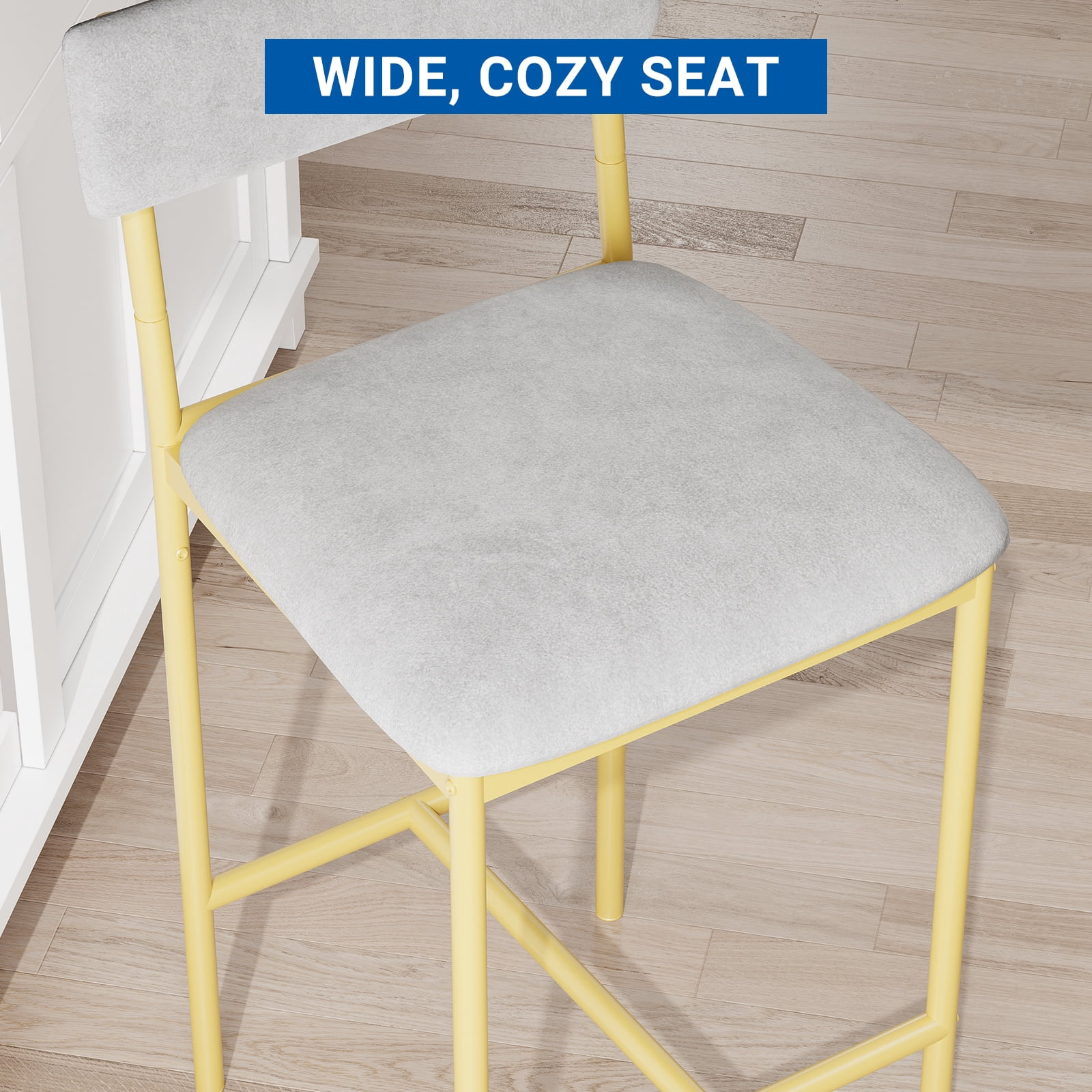 Bar Stools Set of 2, with Back Metal Legs, Modern Upholstered Barstools for Kitchen Island, Cafe