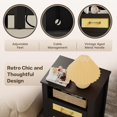 thumbnail image 5 of PetFurnishn 26.18" End Table with Charging Station and Rattan Drawers, Farmhouse Nighstand, Wooden Storage Bedside Table, Living Room, Bedroom(1, Black Oak), 5 of 9