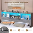 thumbnail image 3 of California King Floating Bed Frame with Charging Station&LED Lights, LED California King Size Metal Platform Bed with Storage Headboard, No Box Spring Need, Gray, 3 of 7