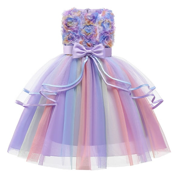 HAWEE Kids Fleur Dresses For Baby Girls Élégant Mariage Princess Robe Cérémonie Partie Arc en Ciel Tutu Robe de Bal