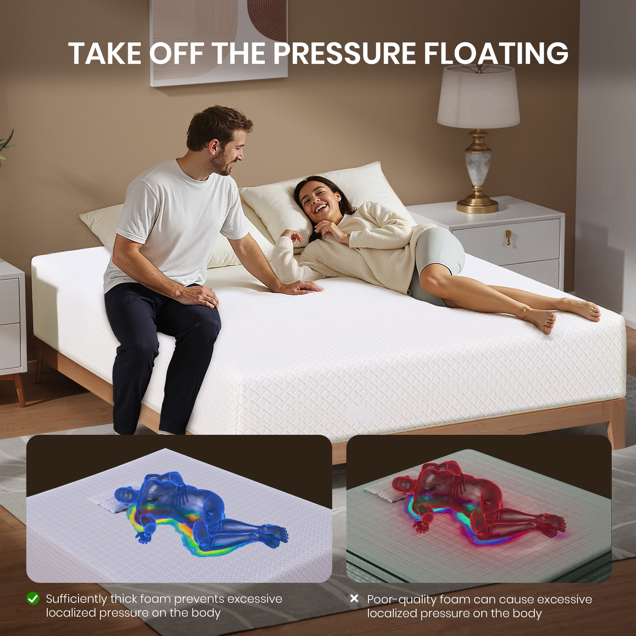 Subfun 8" Full Mattress, Cooling Gel Memory Foam, Fiberglass-Free & Pressure Relief, CertiPUR-US Certified, 10-Year Warranty, Bed in a Box