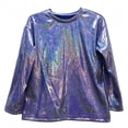 thumbnail image 2 of Purcolt Girls Metallic Shiny Long Sleeve T-Shirt Kids Sparkly Crew Neck Loose Fit Casual Top Party Performance Costume Tees, Size 2-15 Years, 2 of 5
