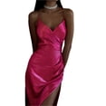thumbnail image 2 of VISgogo, vestido de verano de Color sólido para mujer, vestido fino con tirantes finos y escote en V, vestido femenino con abertura lateral VISgogo moda, 2 of 9