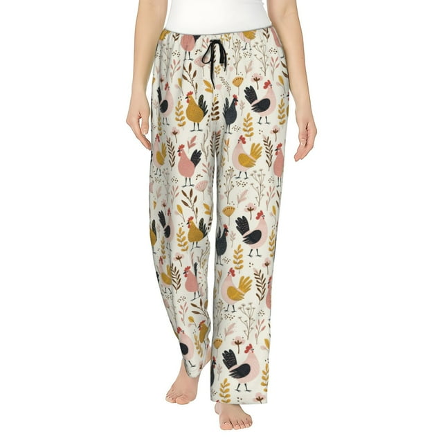 Fotbe Cartoon Chickens Pantalones de Pijama para Mujer, Pantalones de Dormir, Pantalones Pj con Cordón y Bolsillos-XX-Large