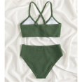 thumbnail image 6 of Big Girls Split Two Pieces Swimsuit Solid Color Thread Bikini Summer Sports Swimsuit Suit Adjustable Shoulder Cross Straps Green 7, 6 of 7